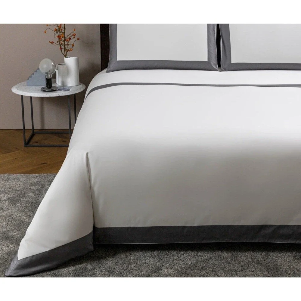 Frette Queen Bold Duvet Cover , Milk/Slate Grey , 100% Cotton, Made In Italy